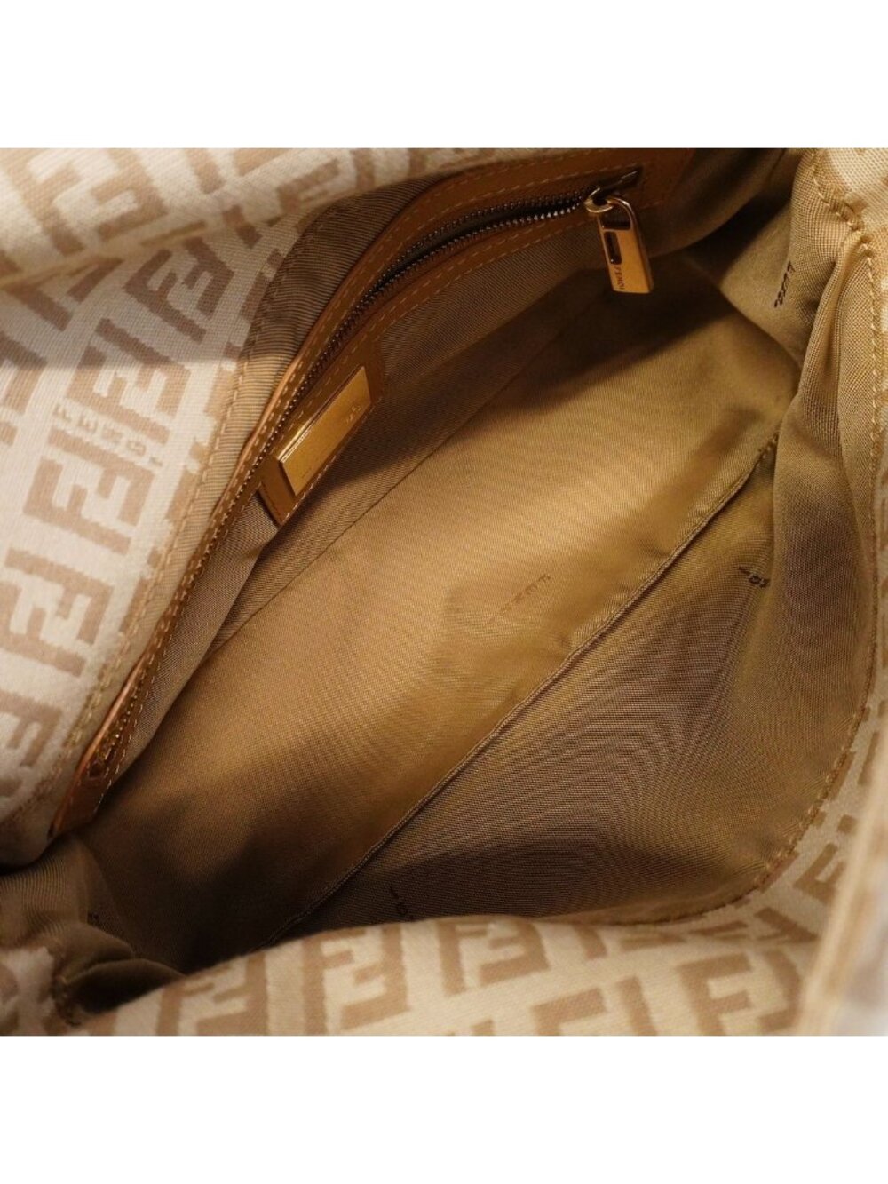 Fendi Handbag Zucchino Nylon Canvas Beige Gold - Picture 4 of 10